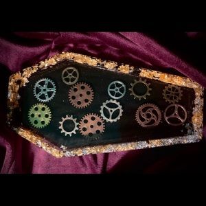 Handmade steampunk resin coffin tray